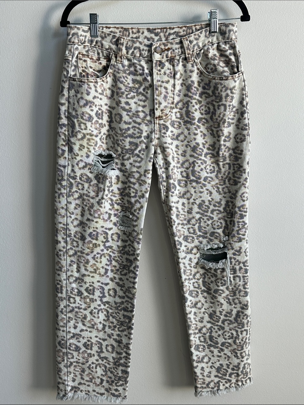 Style‎ Rack 100% Cotton Leopard Print Denim Women M Thrashed Frayed Indie Sleaze